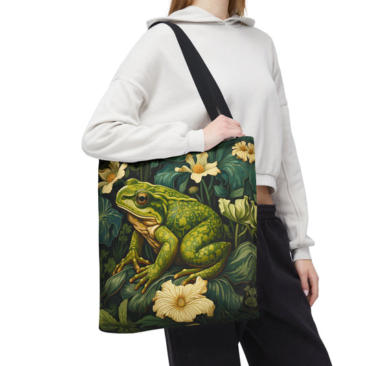 William Morris Inspired Frog Tote Bag, Frog Cottagecore Tote Bag, Eco-Friendly Carryall