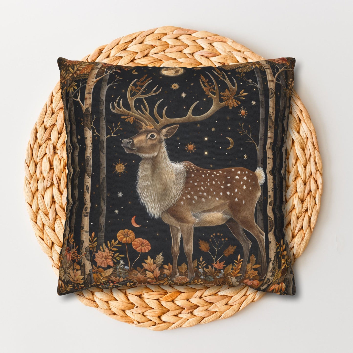 Victorian Reindeer Full Moon And Stars in Whimsical Night Pillowcase