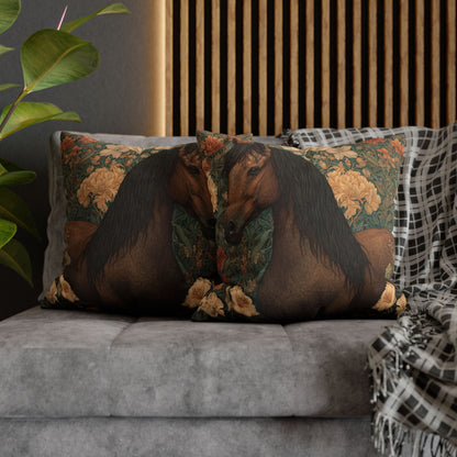 Majestic Horse Floral Pillow, William Morris Style Botanical Equestrian Cushion