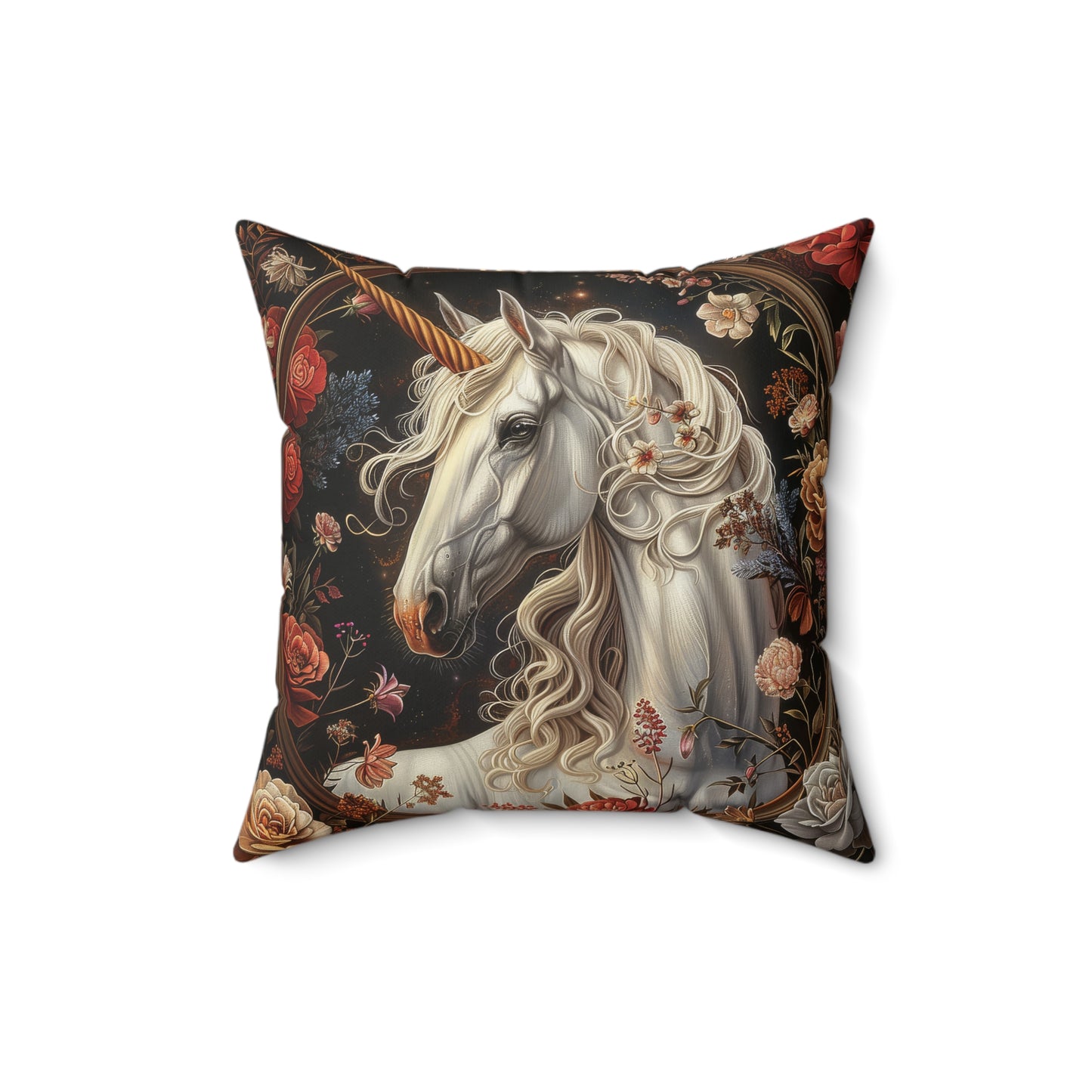 White Unicorn Botanical William Morris Inspired Victorian Pillow Home Decor