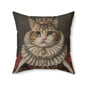 Royal Cat Decorative Pillow,  Aristocratic Kitty Cushion in Crown & Renaissance Attire, Whimsical Pet Portrait Home Décor