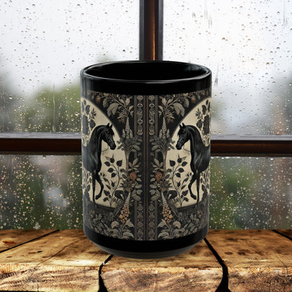 Botanicals Arabian Black Horse William Morris Inspired Black Coffee Cup 11oz, 15oz