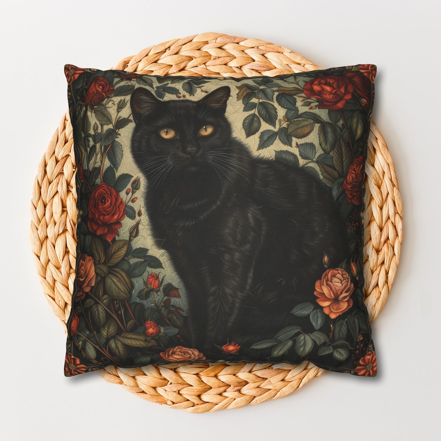 Vintage Black Cat Roses Garden Pillowcase