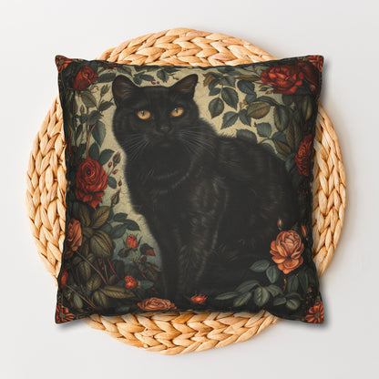 Vintage Black Cat Roses Garden Pillowcase