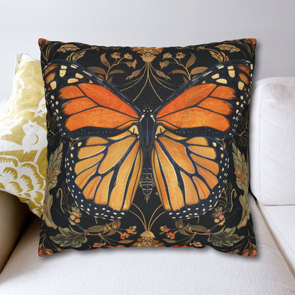 Woodland Monarch Butterfly Floral Botanical in the Style of William Morris Pillowcase