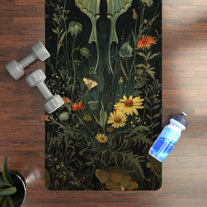 Moon Night Luna Moth Print Rubber Yoga Mat, William Morris Inspired, Pilates Mat, Eco-Friendly Workout Mat, Non-Slip Exercise Mat, Yoga