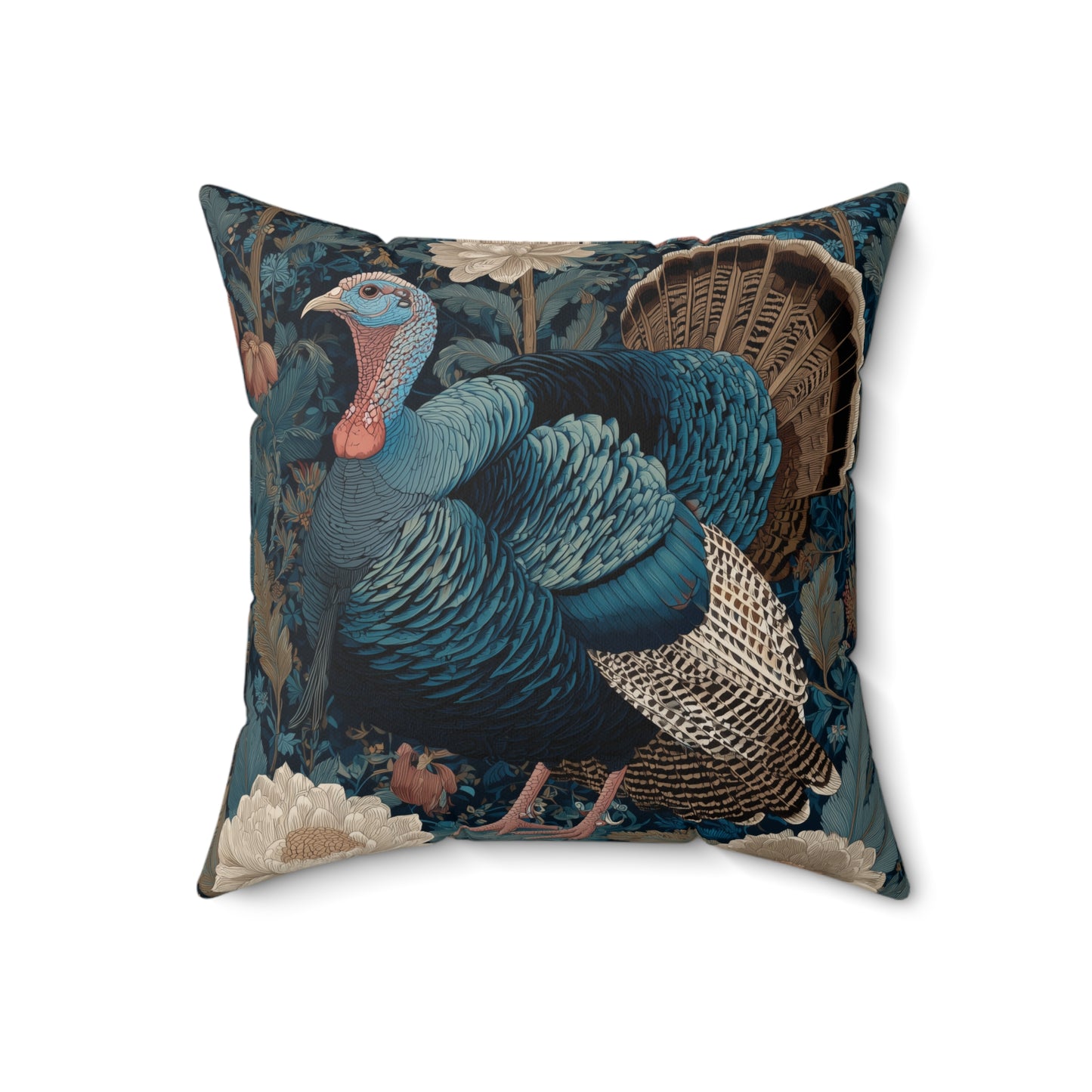 Thanksgiving Turkey Pillow, William Morris Style Cushion, Fall Decor