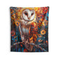 Tapestry of Forest Barn Owl Faux Stained Glass Vibrant Psychedelic Art Wall Tapestries