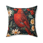 William Morris Inspired Botanical Red Cardical Pillowcase, Bird Decorative Home Decor Pillowcase