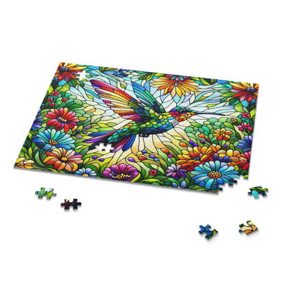 Stained Glass Spring Hummingbird Puzzle (120, 252, 500-Piece) Family Jigsaw Puzzle, Puzzle Box Gift