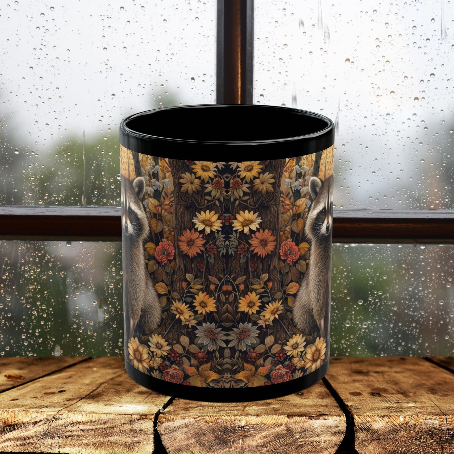 Botanical Raccoon Coffee Mug: Woodland Fall Ceramic Drinkware