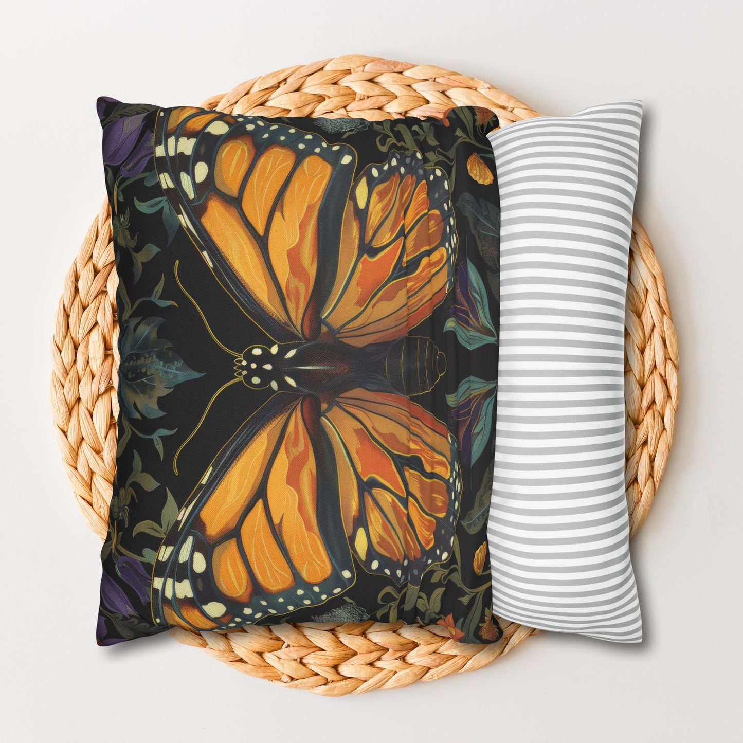 William Morris Inspired Monarch Butterfly Pillowcase, Decorative Monarch Butterfly