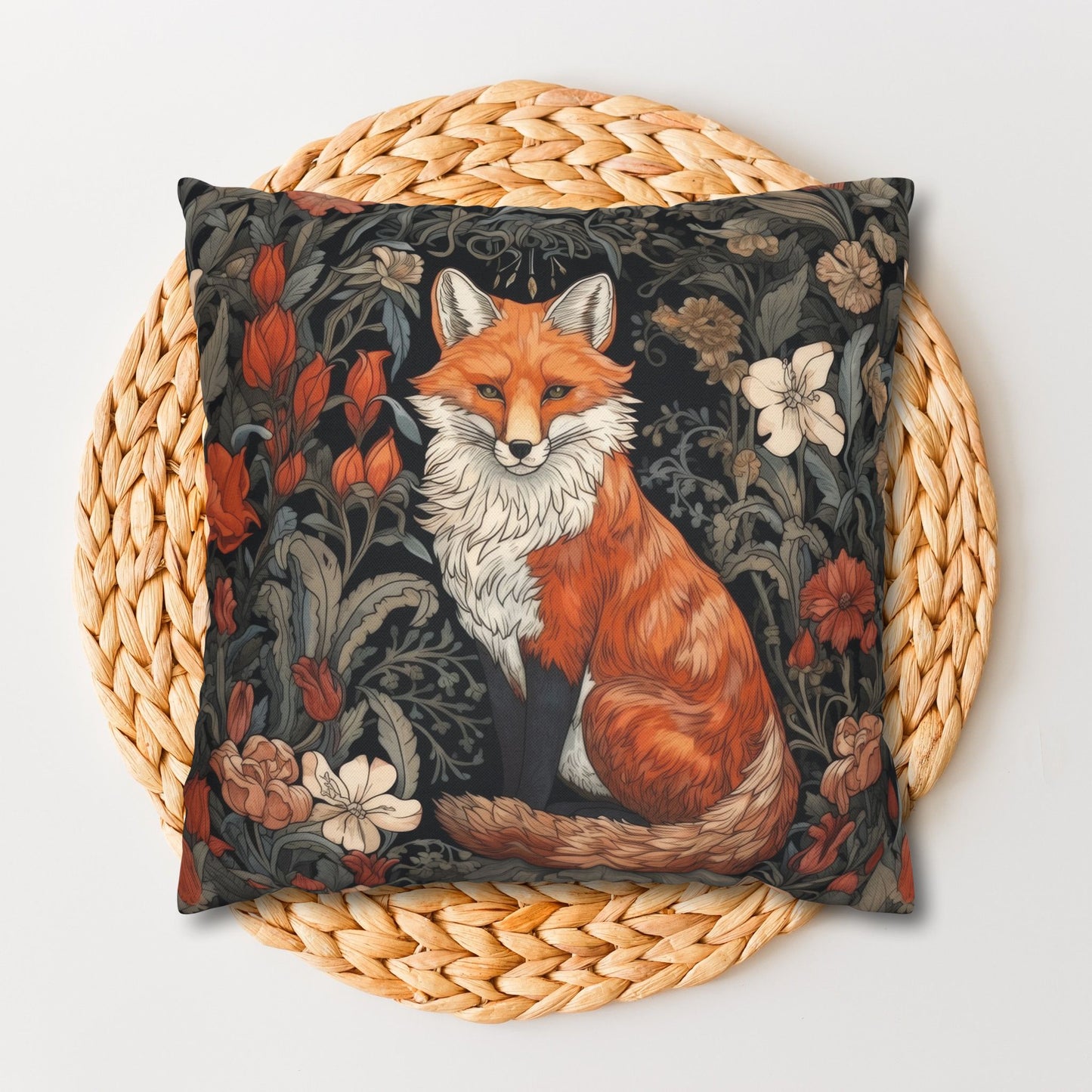 William Morris Inspired Botanical Woodland Fox Decorative Pillowcase