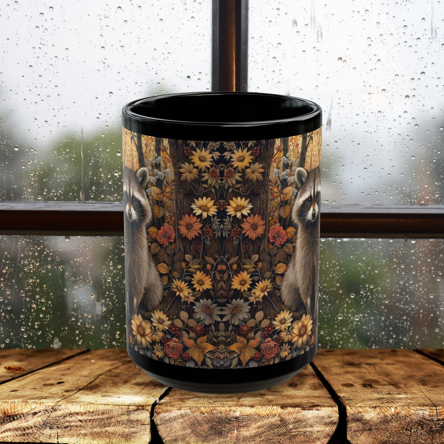 Botanical Raccoon Coffee Mug: Woodland Fall Ceramic Drinkware