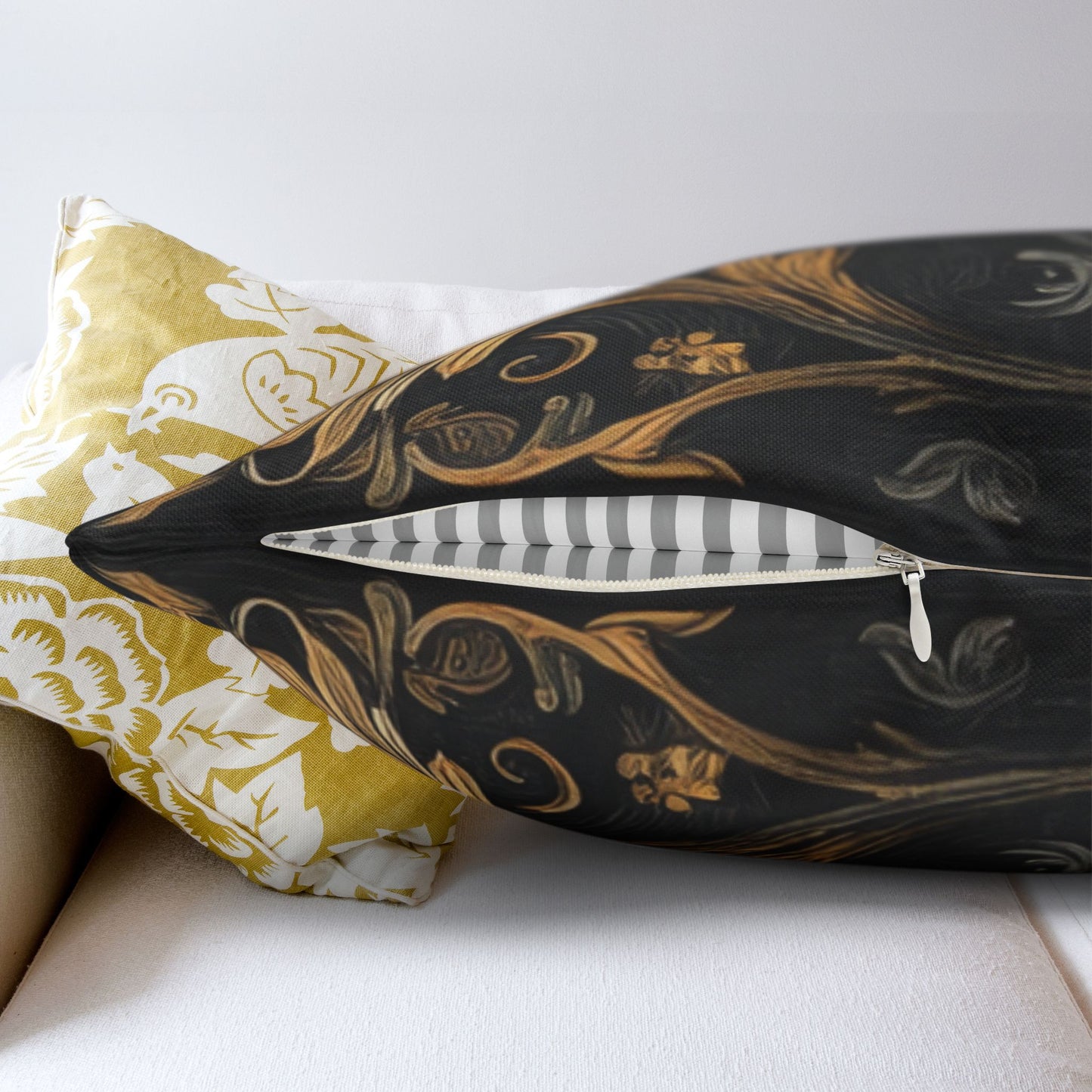 Celestial Sun and Moon Gold Ornate Gothic Polyester Square Pillowcase