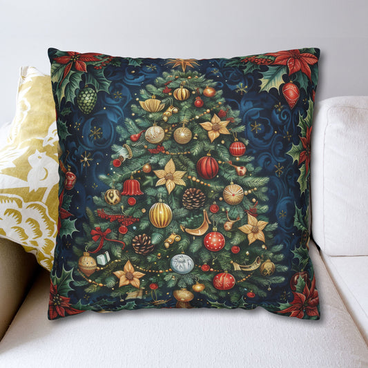 Christmas Tree Pillowcase, Holiday Throw Cushion, Festive Decor Gift, Elegant William Morris Inspired Design