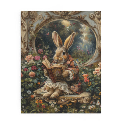 William Morris inspired Rococo Bunny With Vintage Book Jigsaw Puzzle Box (120, 252, 500-Piece) Family Jigsaw Puzzle, Puzzle Box Gift