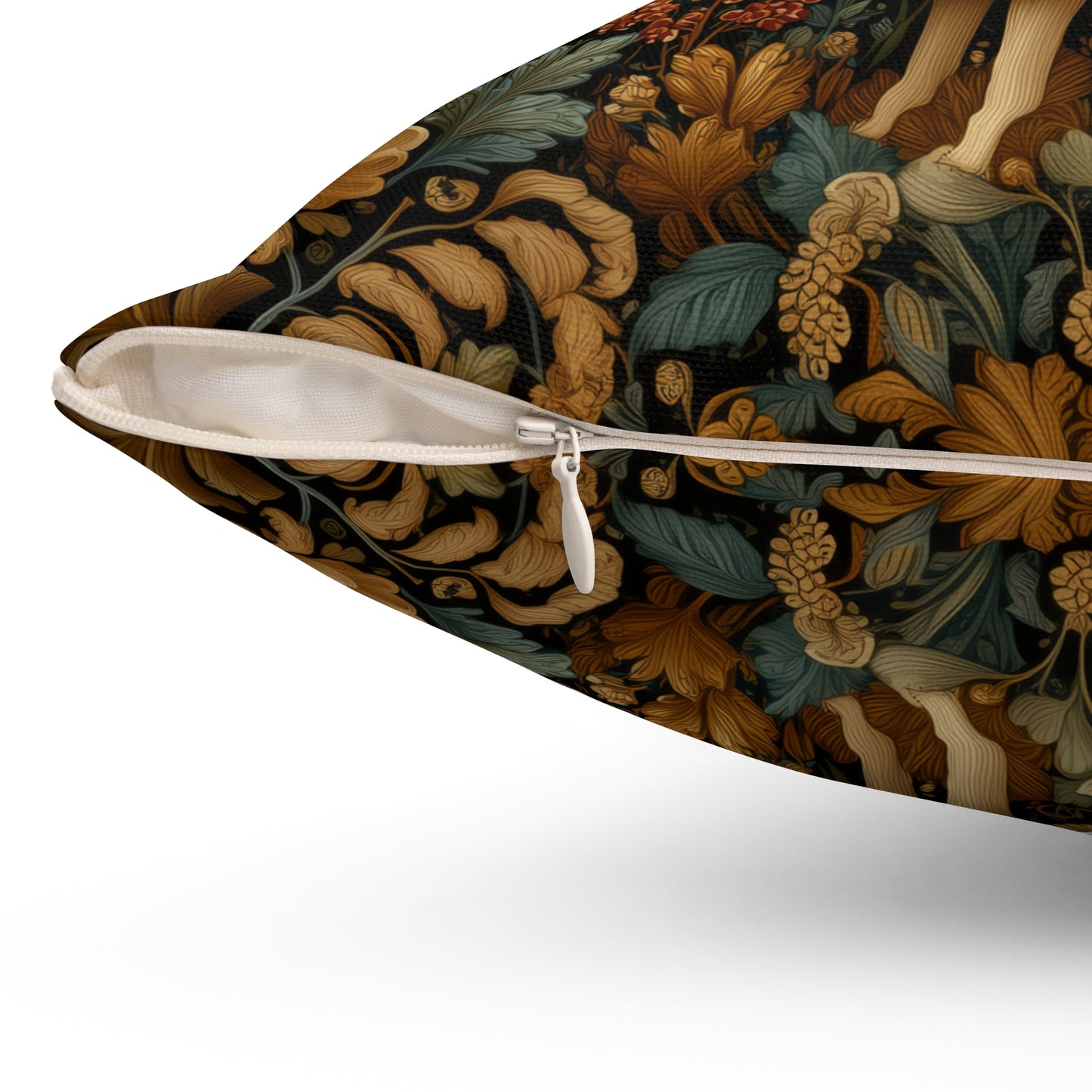 Golden Alpaca Floral Pillow, William Morris Style Botanical Animal Cushion Home Décor