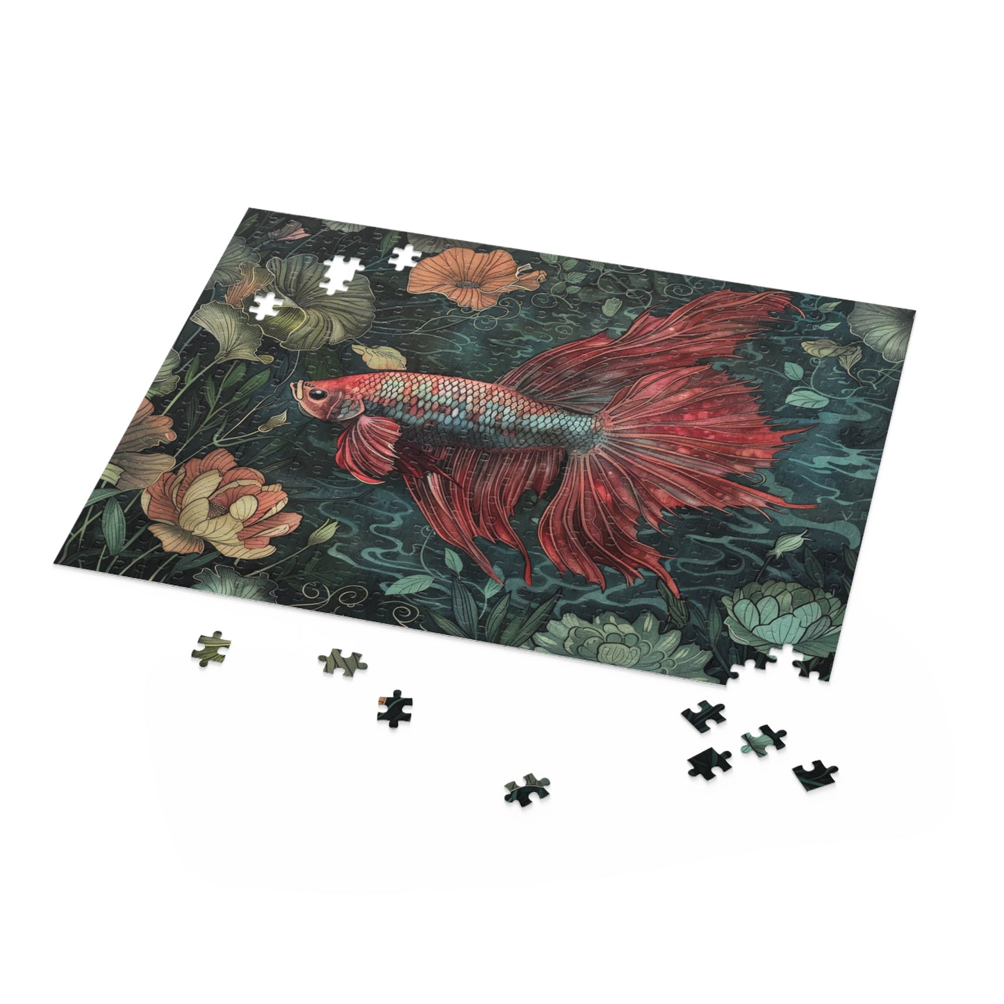 The Siamese Fighting Fish, William Morris Art Inspired (120, 252, 500-Piece) Adult Jigsaw Puzzle, Gift Him Her