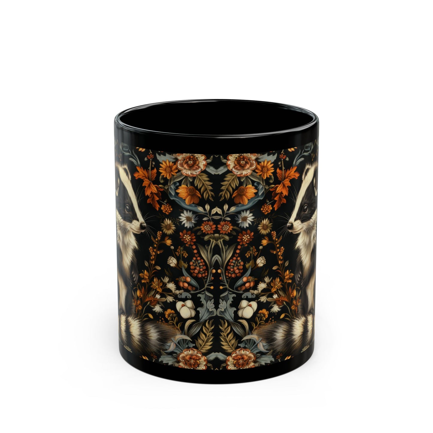 William Morris Inspired Botanical Skunk Black Coffee Mug Gift 11 oz, 15 oz