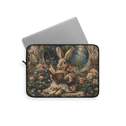Whimsical Rabbit Reading Laptop Sleeve, Vintage Floral Bunny Art Case, Cute Protective Cover