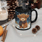 Highland Cow Winter Night Black Mug, Cute Baby Cow Coffee Cup (11oz, 15oz) Animal Lover Gift, Farmhouse Kitchen Decor, Christmas Gift,