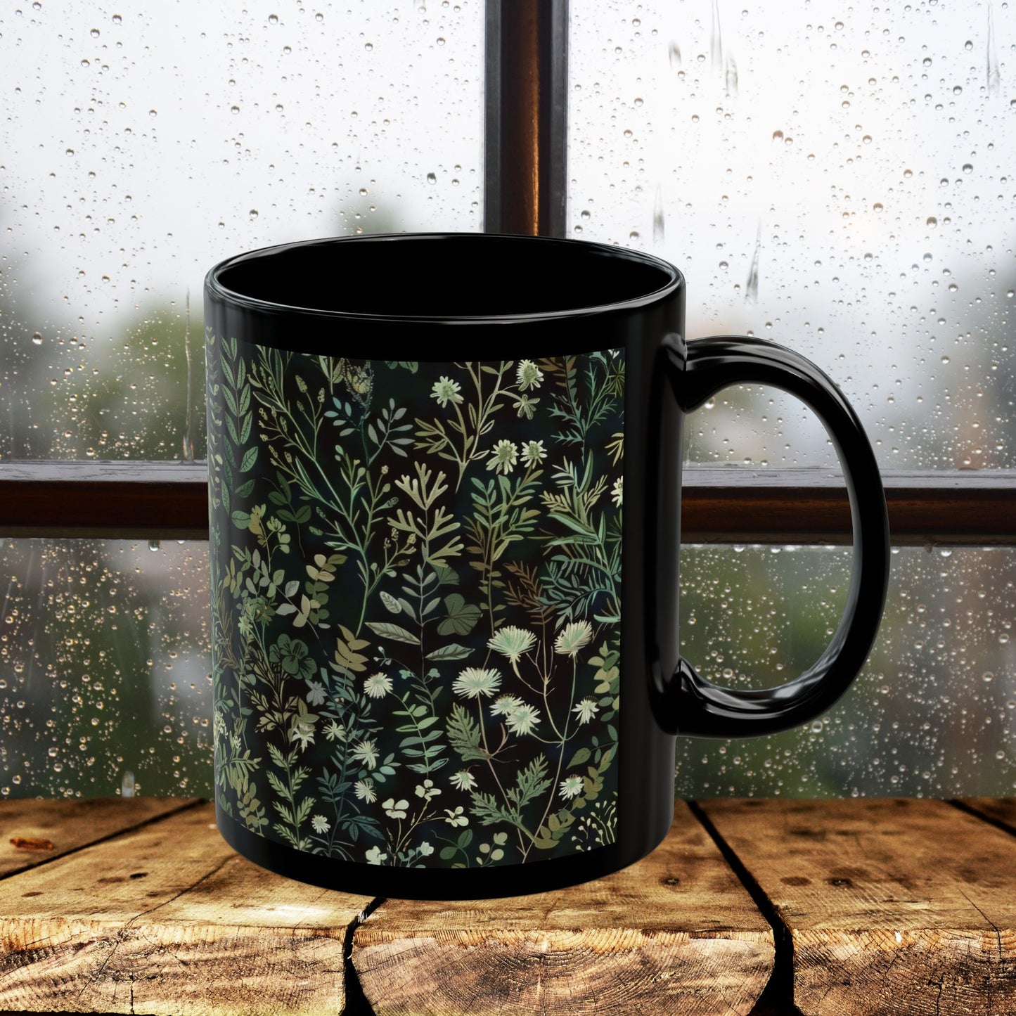 William Morris Inspired Green Botanical Black Coffee Mug 11oz, 15 oz
