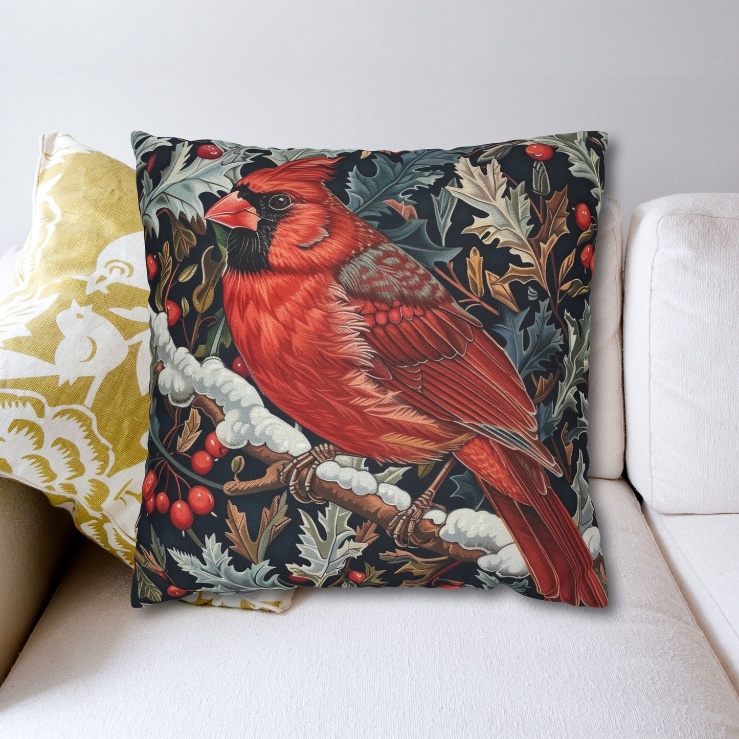 Red Cardinal Among Winter Florals Decorative Pillowcase