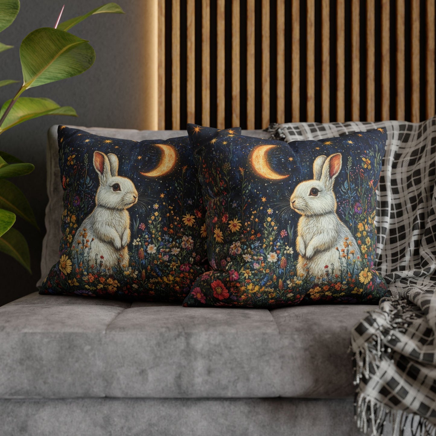 Rabbit Moon Wildflowers William Morris Inspired Pillowcase