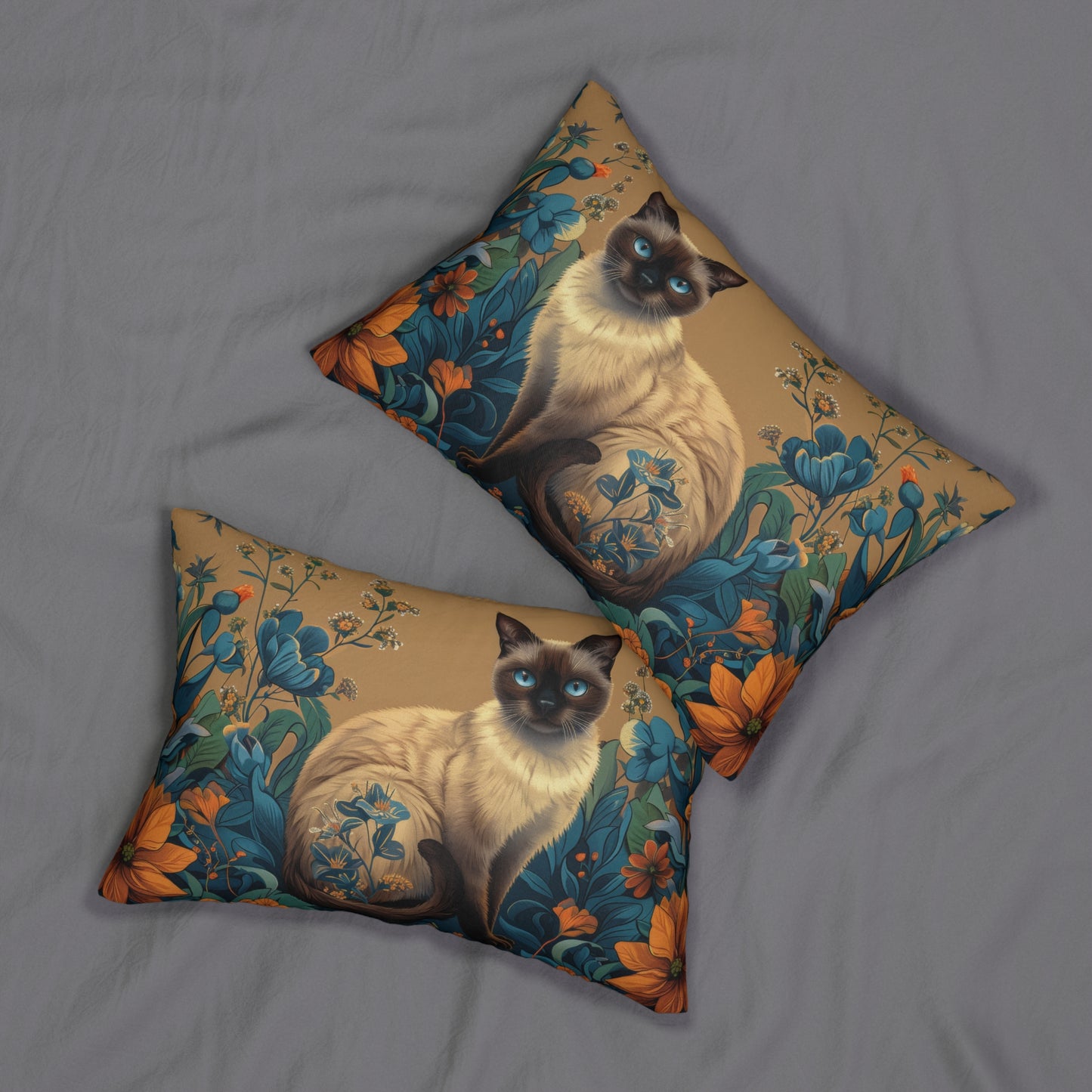 Siamese Cat Florals Garden William Morrium Inspired Lumbar Pillow