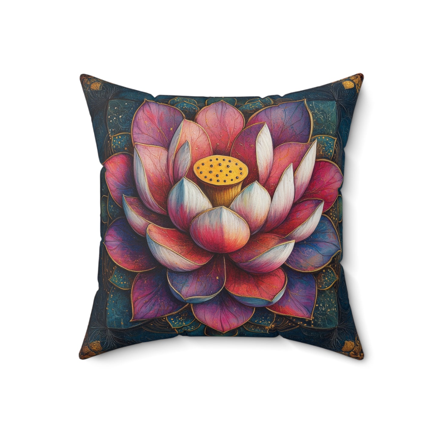 Art Deco Lotus Mandala Decorative Pillow, Lotus Home Decor Pillow