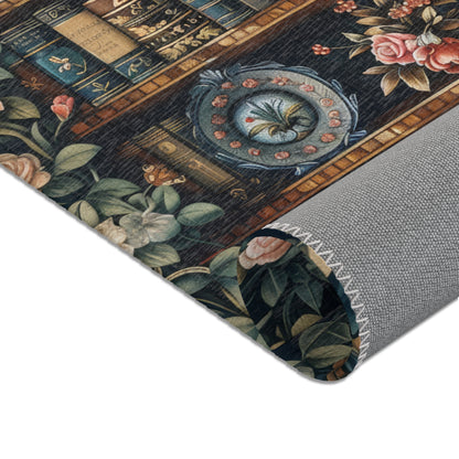 Floral Bookshelf Area Rug: William Morris Inspired, Cozy Decor