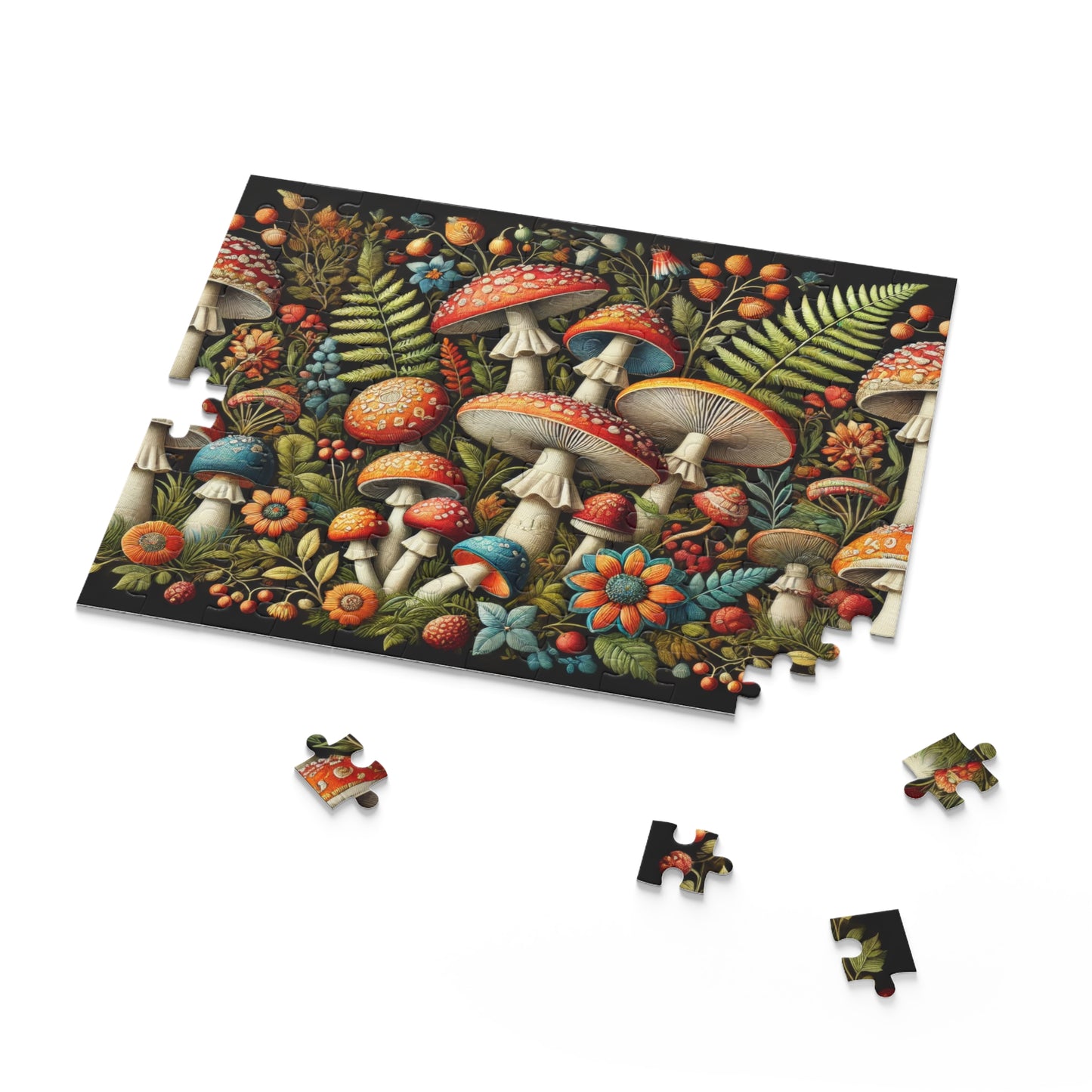 Whimsical Wild Mushroom Puzzle for Nature Enthusiasts (120, 252, 500, 1000-Piece) Charming Floral and Mushroom Design, Adult Puzzle Gift