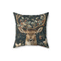 Christmas Reindeer Winter Pillow, William Morris Style Festive Woodland Decorative Cushion