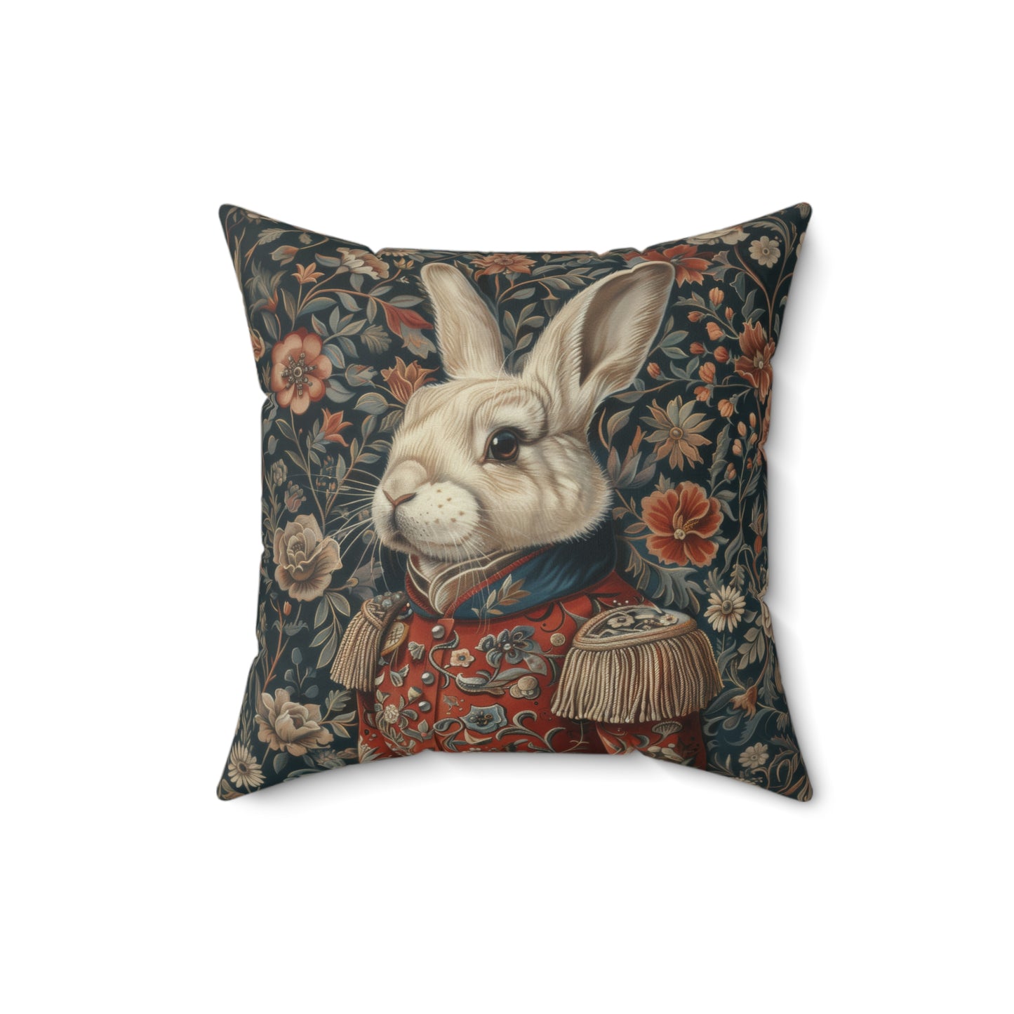Christmas Nutcracker Rabbit Pillow: William Morris Inspired Holiday Decor