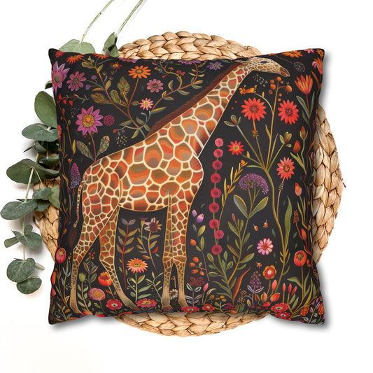 Forest Floral Giraffe Decorative Pillowcase; Morris Inspired | Cottage-core Pillowcase
