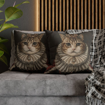 Royal Cat Pillowcase,  Aristocratic Kitty Cushion in Crown & Renaissance Attire, Whimsical Pet Portrait Home Décor