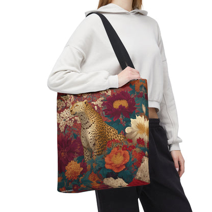 Botanical Cheetah Tote Bag, William Morris Inspired Exotic Jungle Cat Market Bag