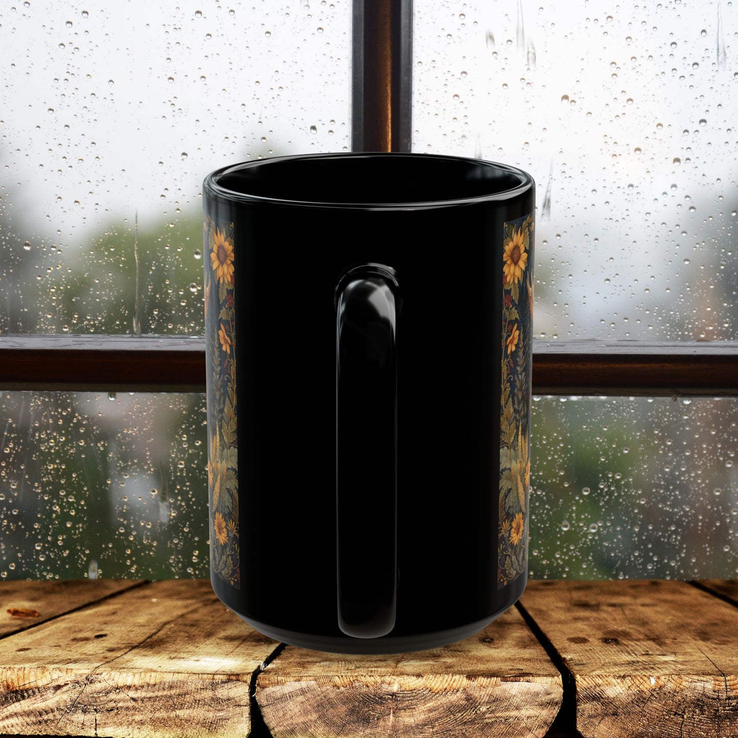 Moose Sunflower Coffee Mug: William Morris Inspired Nature Art