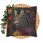 Vibrant Zebra Floral Pillowcase, William Morris Style Botanical Safari Animal Cushion