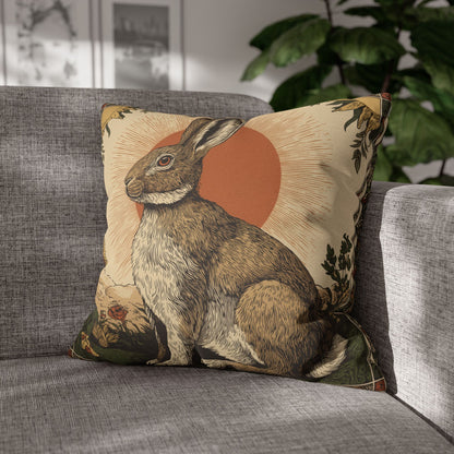Retro Botanical Rabbit Pillowcase , Rustic Rabbit Sunburst Throw Pillow Cover