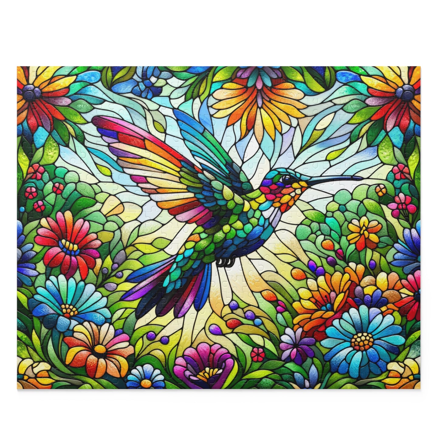 Stained Glass Spring Hummingbird Puzzle (120, 252, 500-Piece) Family Jigsaw Puzzle, Puzzle Box Gift