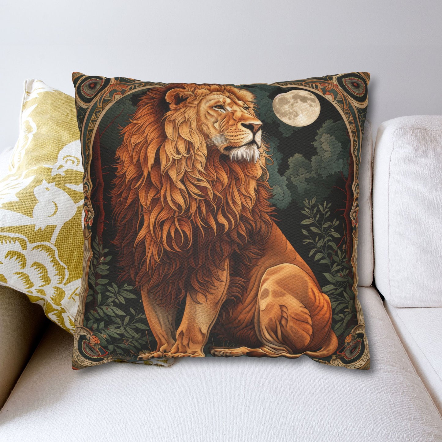 Art Deco Lion Throw Pillowcase William Morris Botanical Design