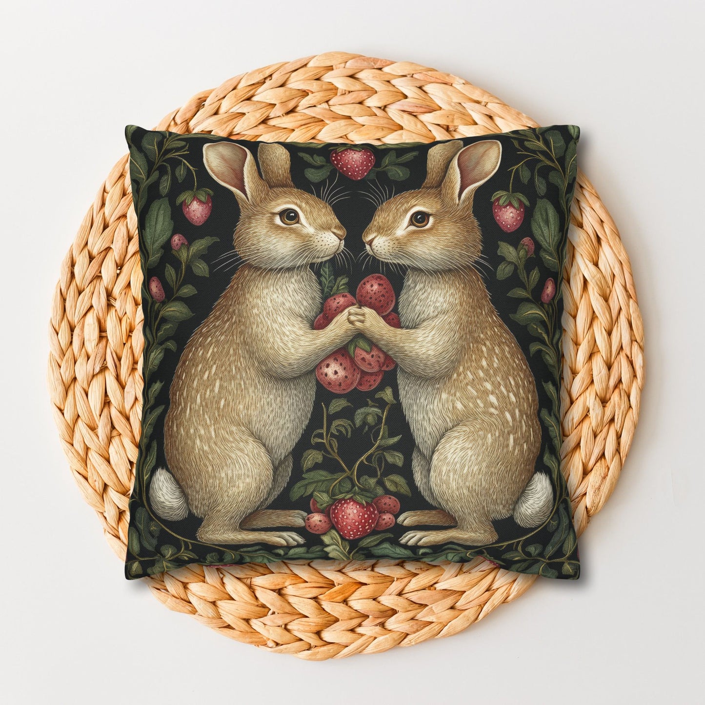Rabbit & Strawberry Pillowcase: Whimsical Home Decor Cushion