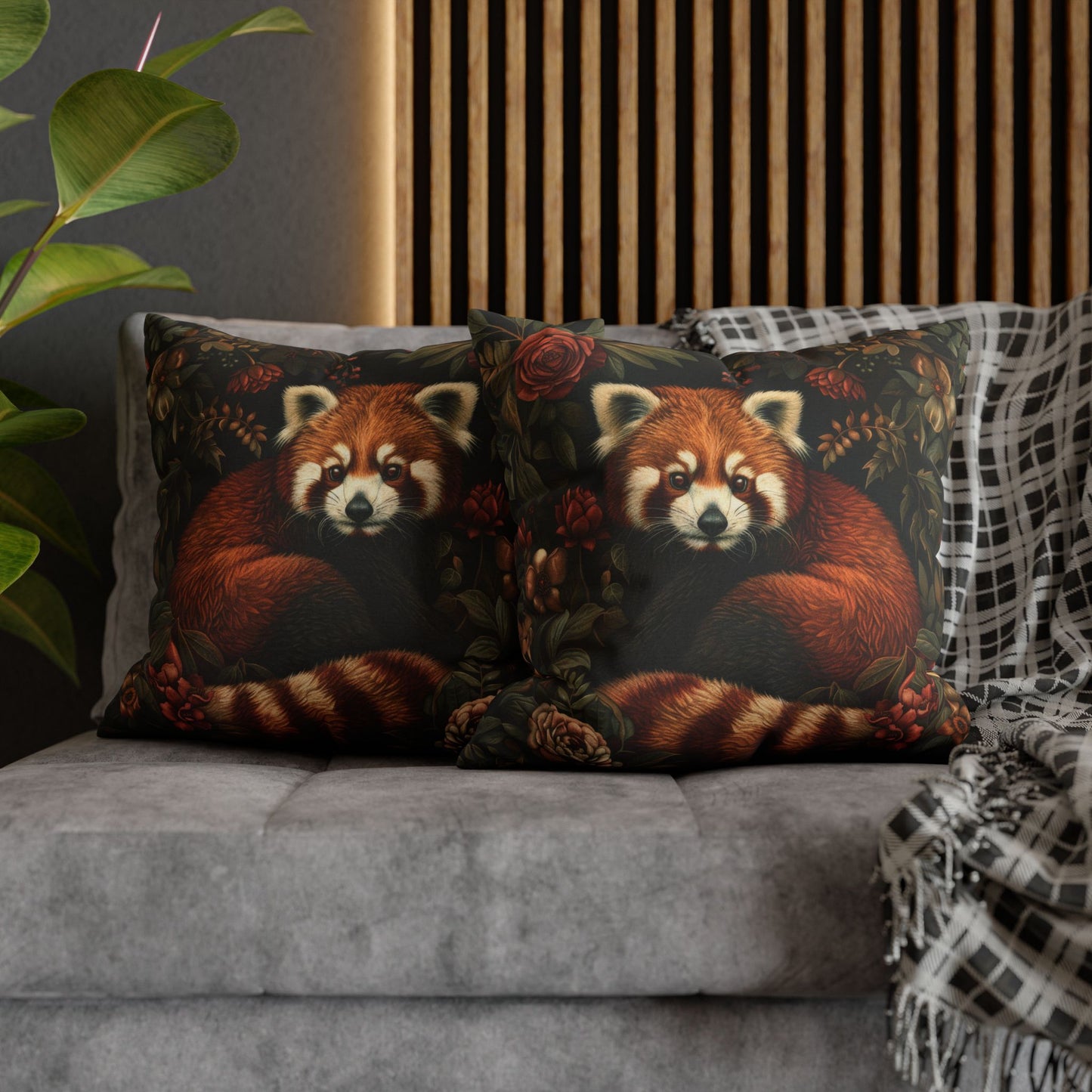 Botanical Red Panda Pillowcase: Morris Inspired Cottagecore Decor