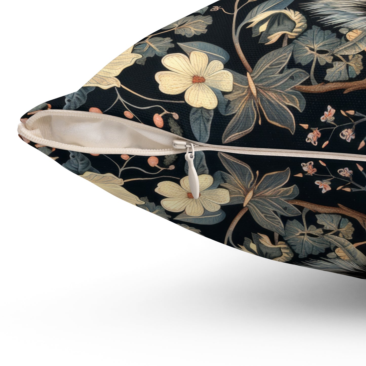 Floral Skunk Art Nouveau Pillow, Spun Polyester Square Cushion