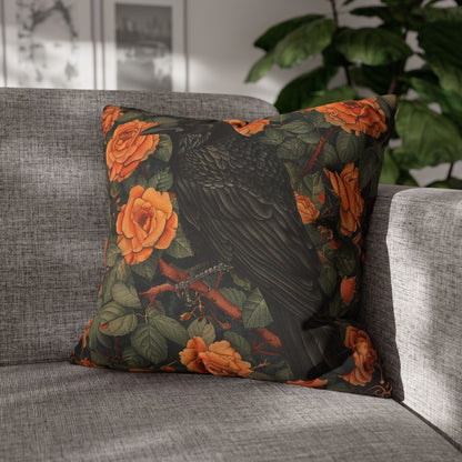 William Morris Inspired Raven Orange Roses Gothic Throw Pillowcase