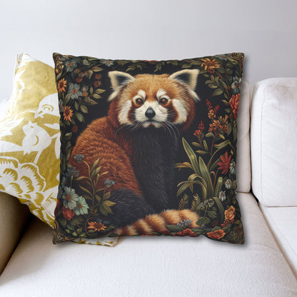 Red Panda Throw Pillowcase: William Morris Rustic Floral Accent Cushion