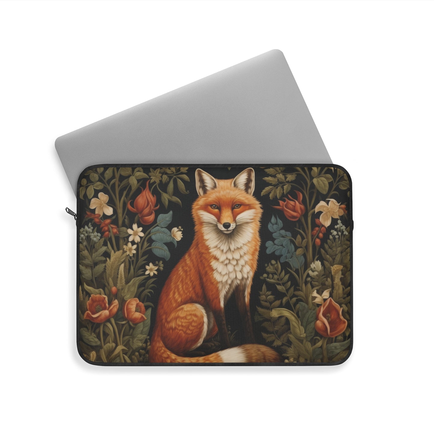 Botanical Forest Fox Laptop Sleeve, William Morris Design, Protective Case, Customizable Cover, Gift for Nature Lovers, Floral Tech Bag