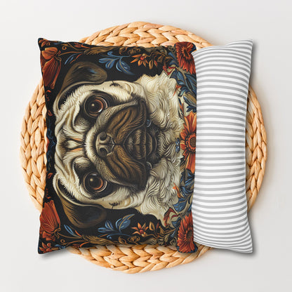 William Morris Inspired Pug Dog  Decorative Pug  Spun Polyester Square Pillowcase